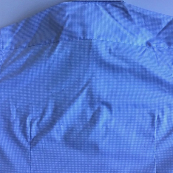 ETON slim light blue mini checkered shirt Sz 17.5 made in Europe - Picture 3 of 7